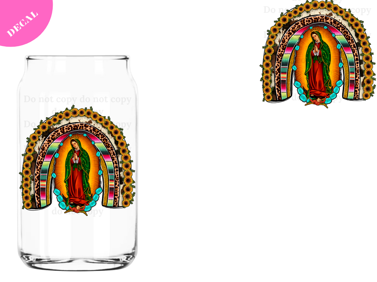 Virgen de Guadalupe Sunflowers UV DTF Decal