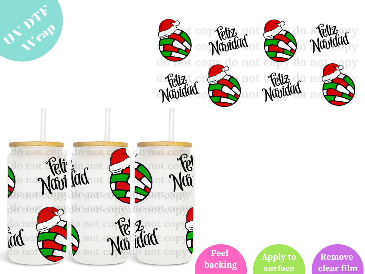 Feliz Navidad Ornaments UV DTF Wrap