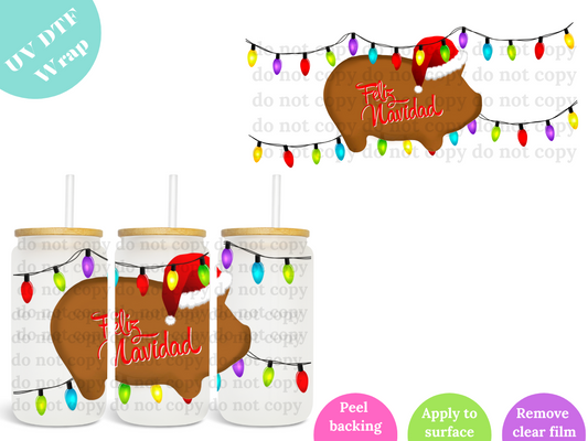 Feliz Navidad Puerquito UV DTF Wrap