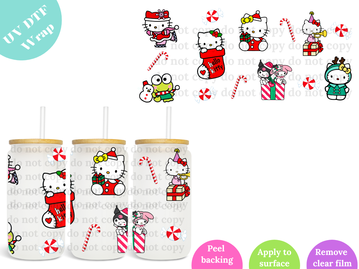 Kitty Xmas Present UV DTF Wrap