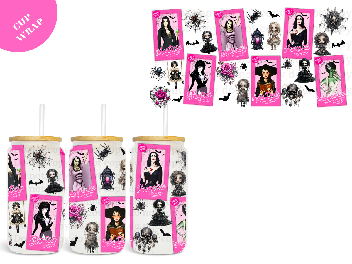 Black and Pink Cards Halloween UV DTF Cup Wrap