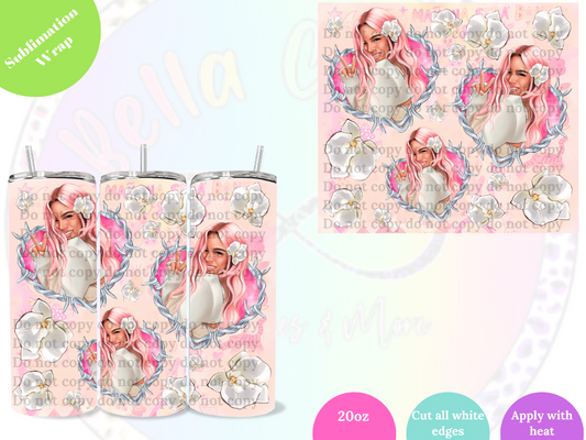 Bichota Light Pink Heart 20oz Sublimation Wrap