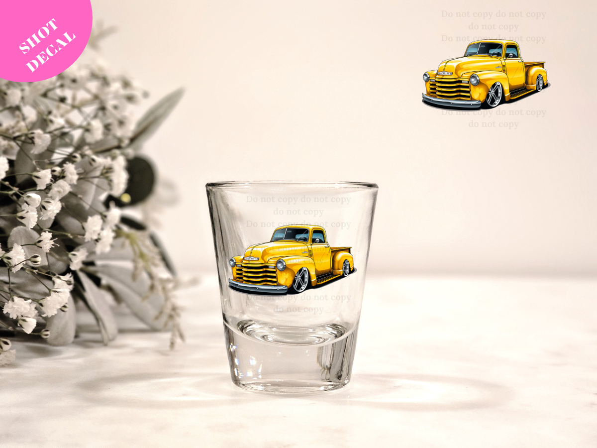 Yellow Truck UV DTF Shot Decal