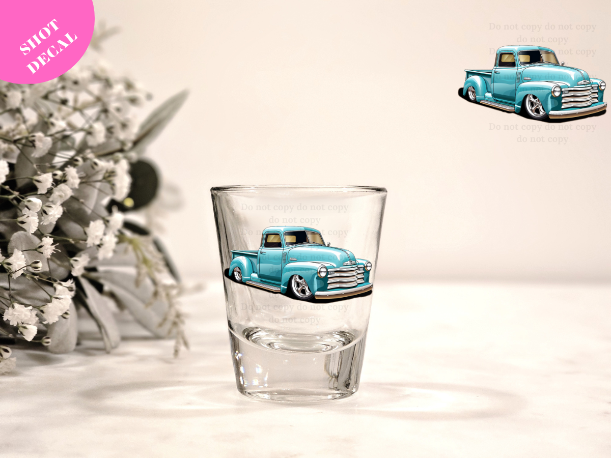 Blue Truck UV DTF Shot Decal