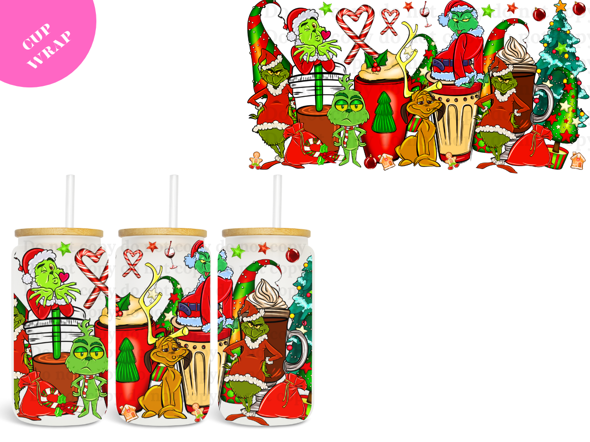 Grinch UV DTF Cup Wrap