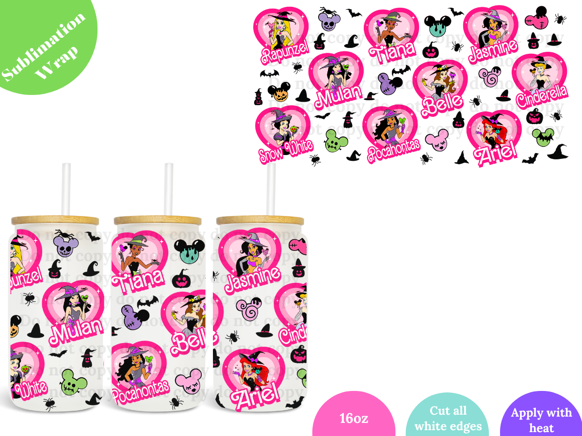 Pink Halloween Princess 16oz **Sublimation Wrap**