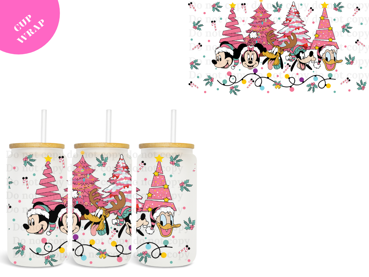 Ears Pink Xmas Trees UV DTF Wrap