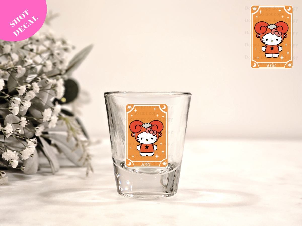 Kitty Horoscope Aries UV DTF Shot Decal