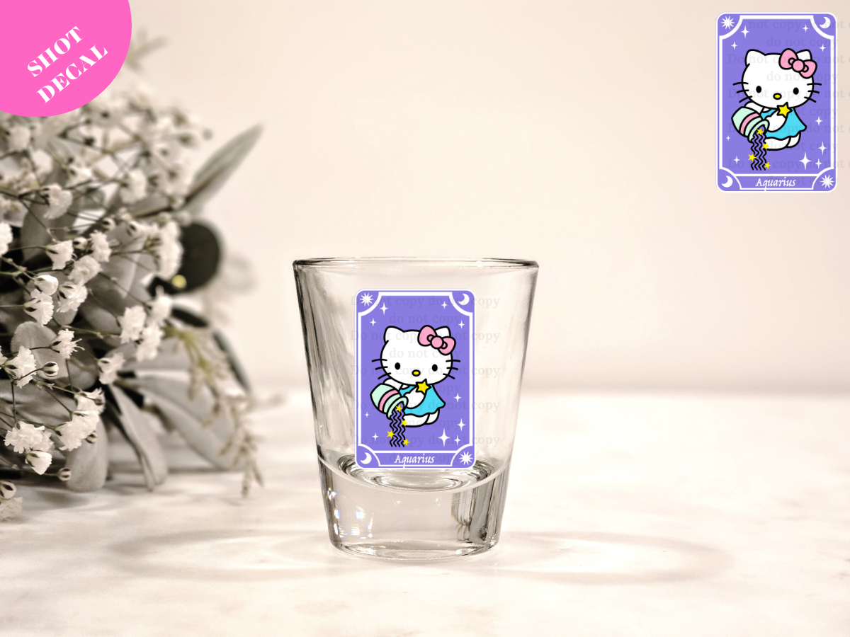 Kitty Horoscope Aquarius UV DTF Shot Decal
