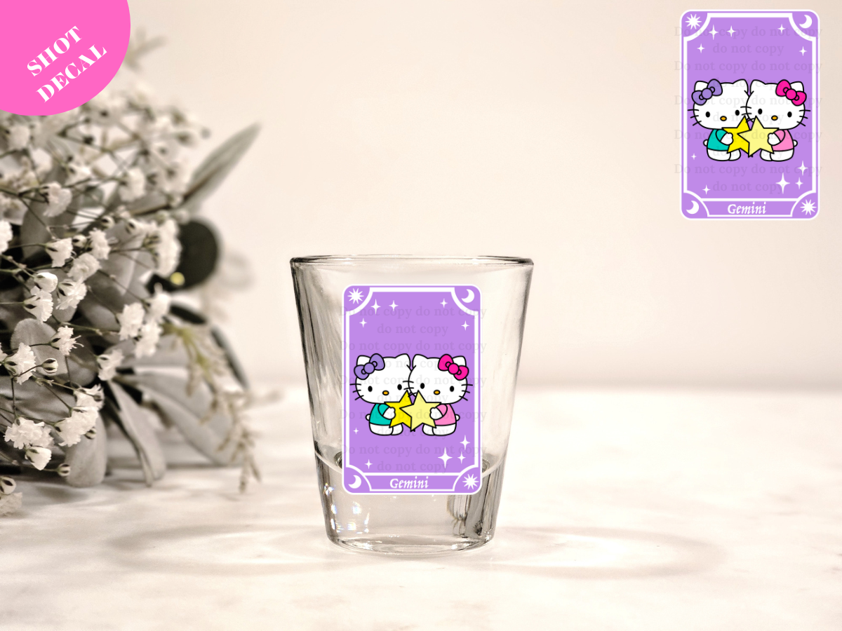 Kitty Horoscope Gemini UV DTF Shot Decal
