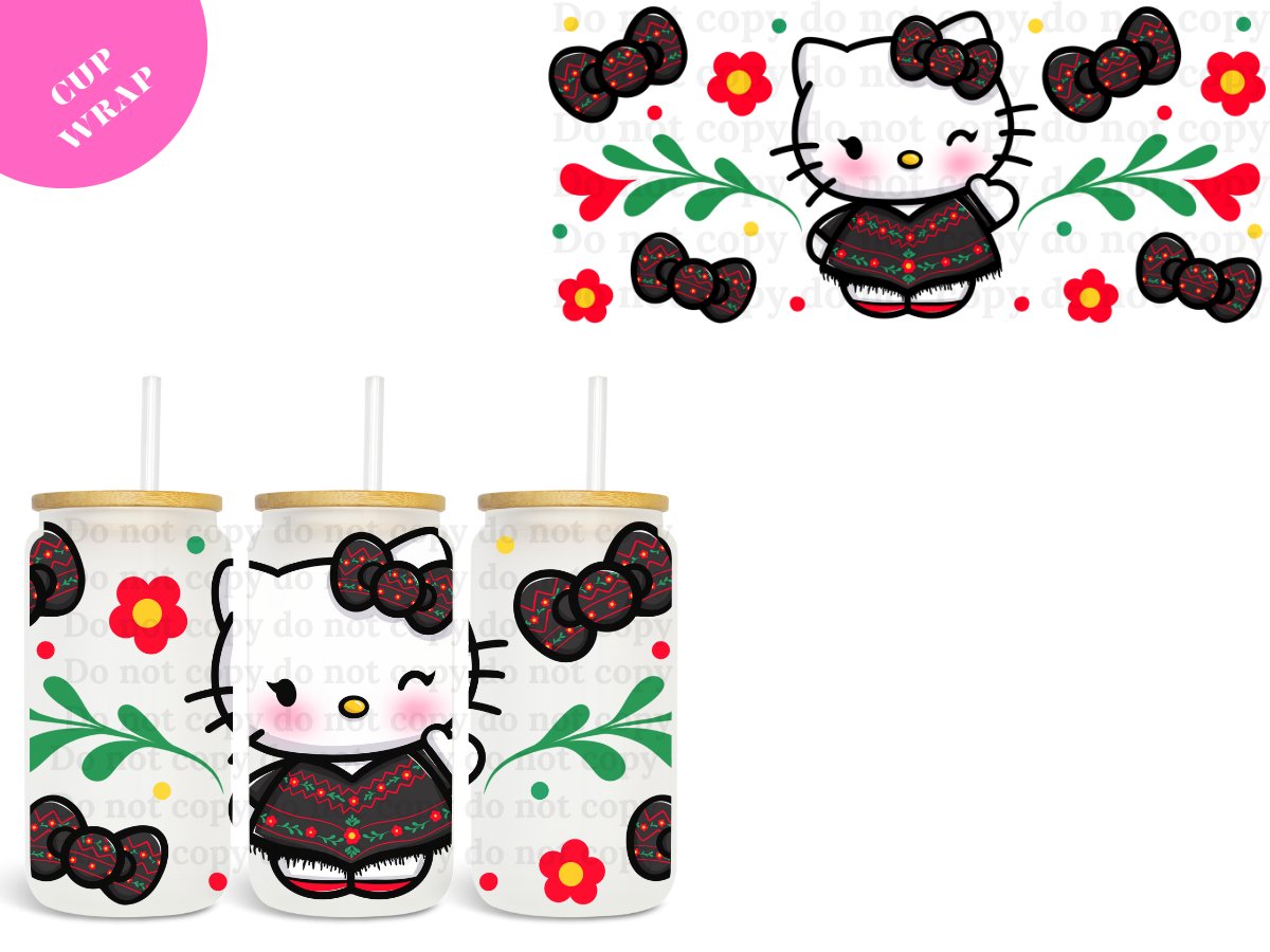 Kitty Red Bow UV DTF Wrap