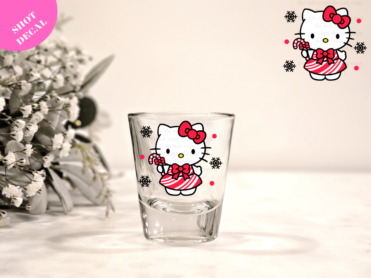 Kitty Candy Cane UV DTF Shot Decal