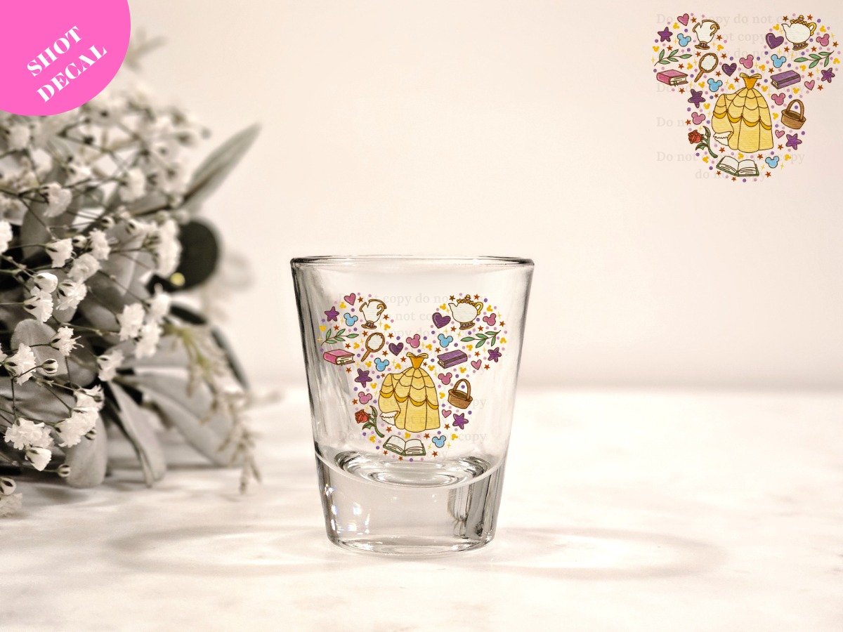 Yellow Princess Face UV DTF Shot Decal