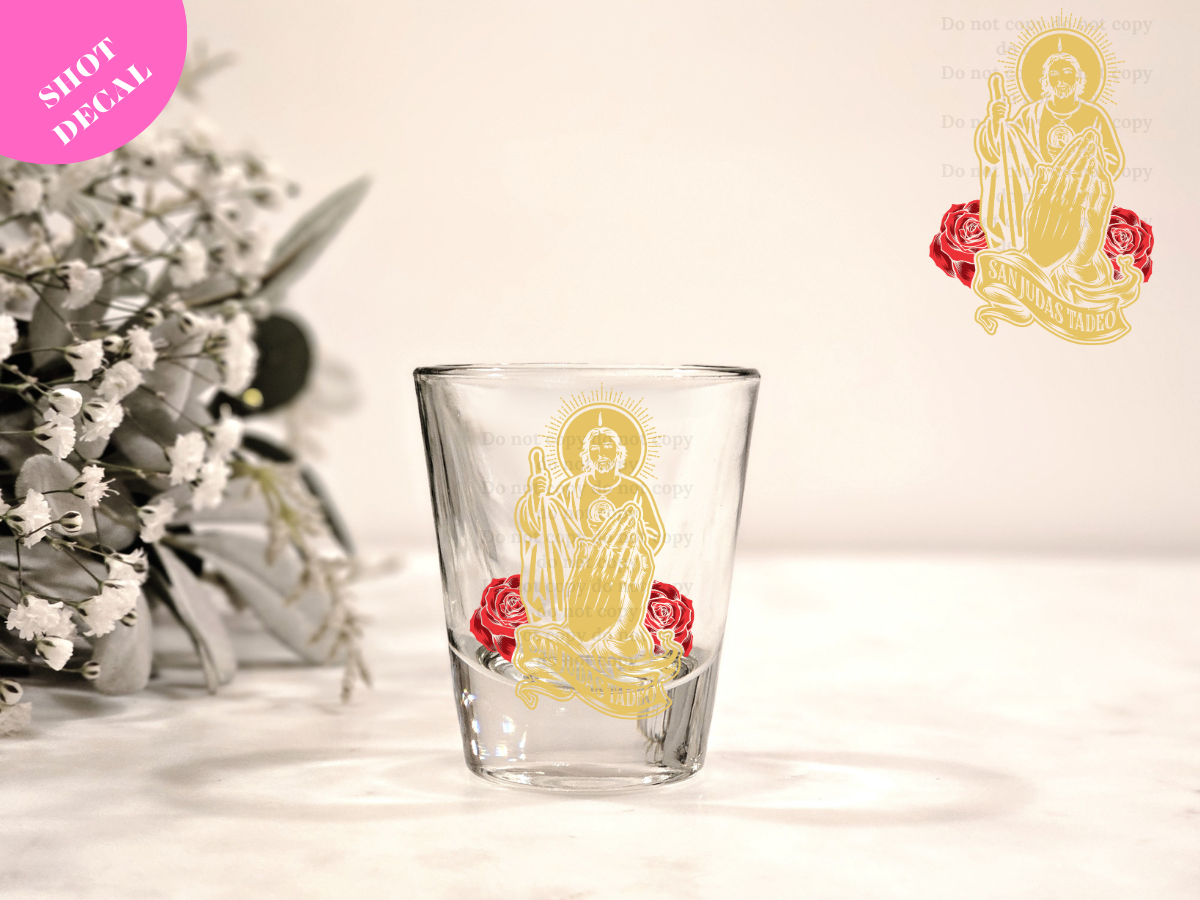 San Judas Gold UV DTF Shot Decal