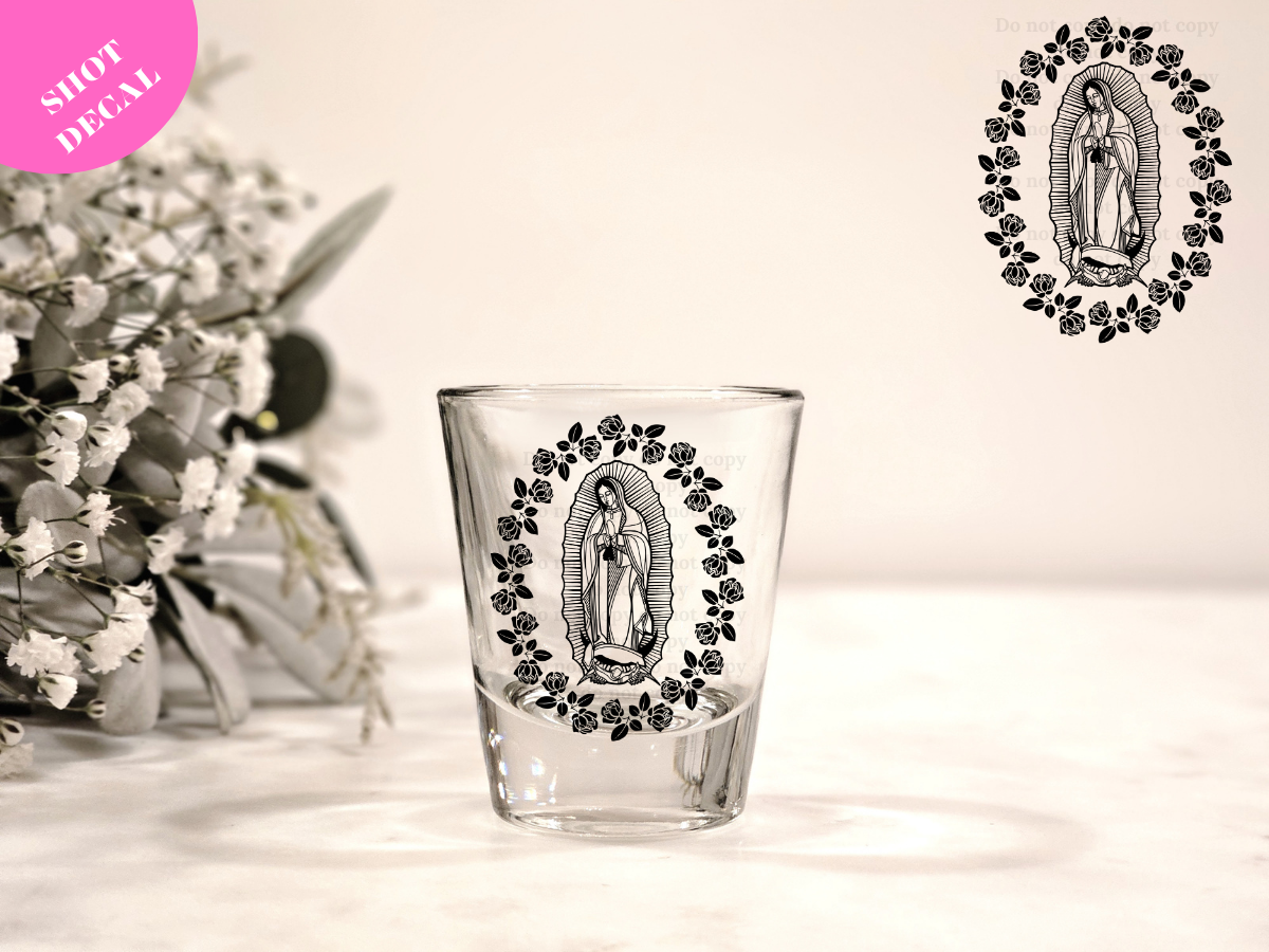Virgen de Guadalupe (black) UV DTF Shot Decal