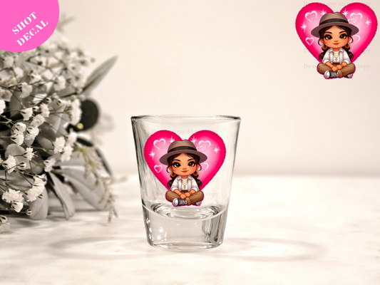 Chicana Pink Heart UV DTF Shot Decal