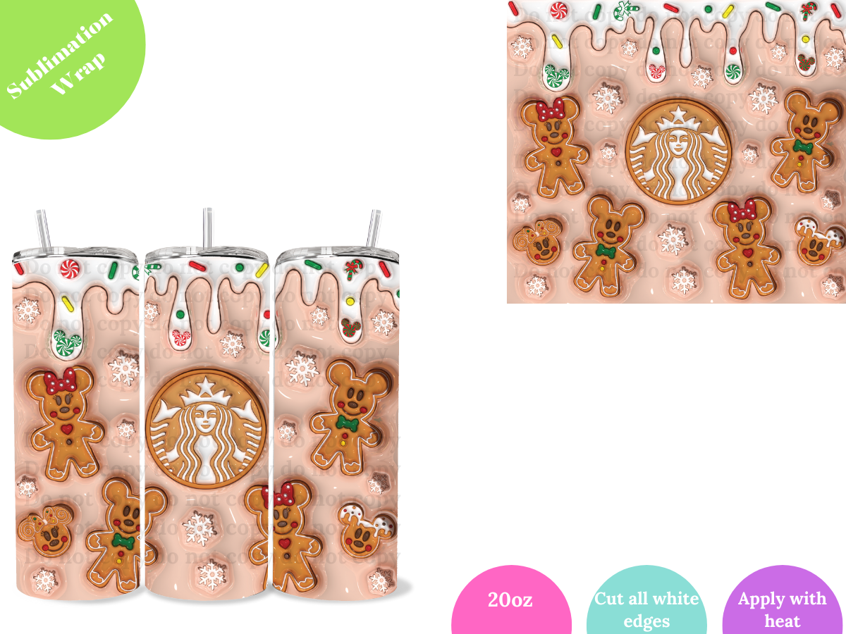 Gingerbread White Drip **20oz Sublimation Wrap**