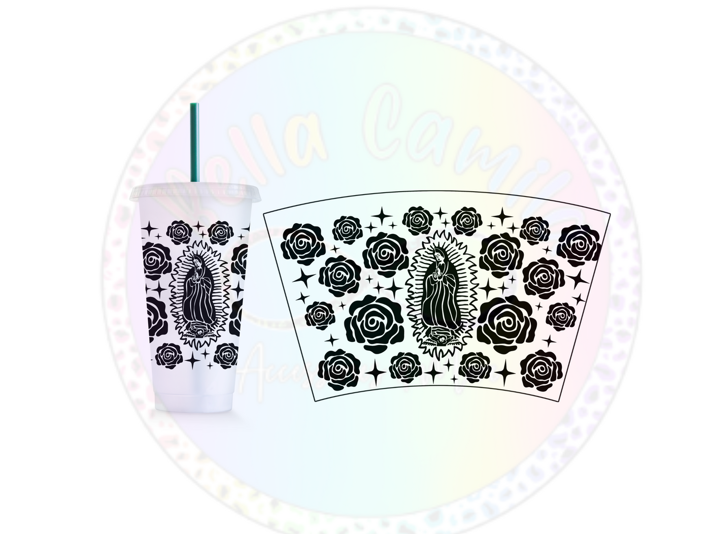 Virgen de Guadalupe Black - 24oz UV DTF Cup Wrap