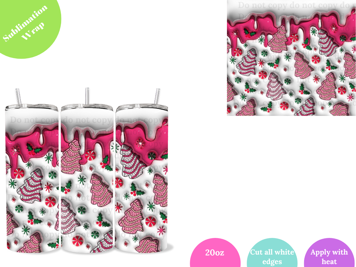 Pink Xmas Tree Drip **20oz Sublimation Wrap**
