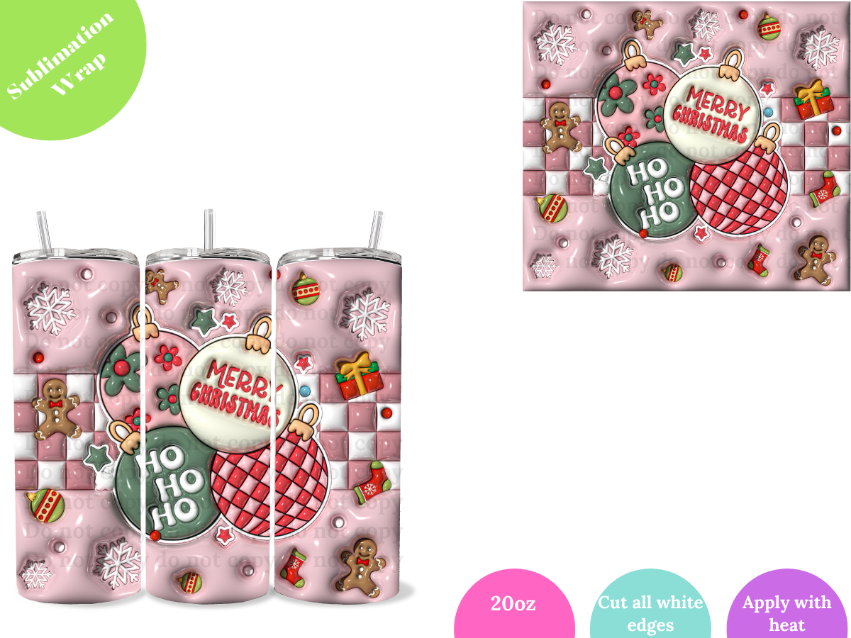 Merry Xmas Pink Squares **20oz Sublimation Wrap**
