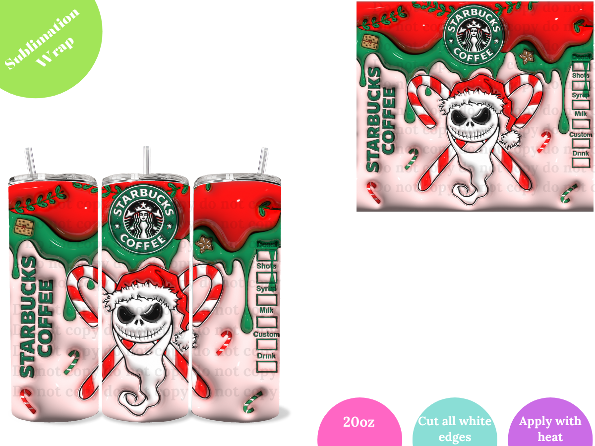 Jack Candy Cane Coffee **20oz Sublimation Wrap**
