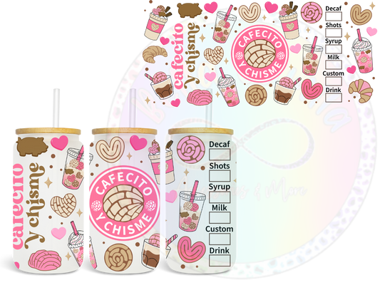 Cafecito y Chisme (light pink) UV DTF Wrap