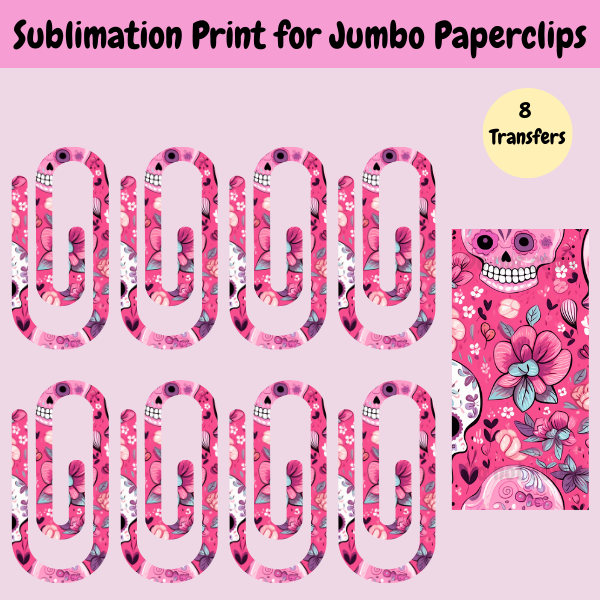 Pink Skulls Jumbo Paperclip **Sublimation Transfer**