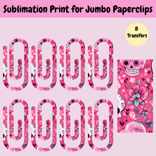 Pink Skulls Jumbo Paperclip **Sublimation Transfer**