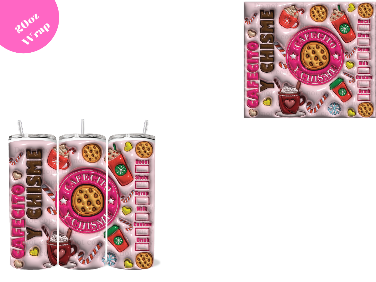 Xmas Cafecito y Chisme *20oz Sublimation Wrap*
