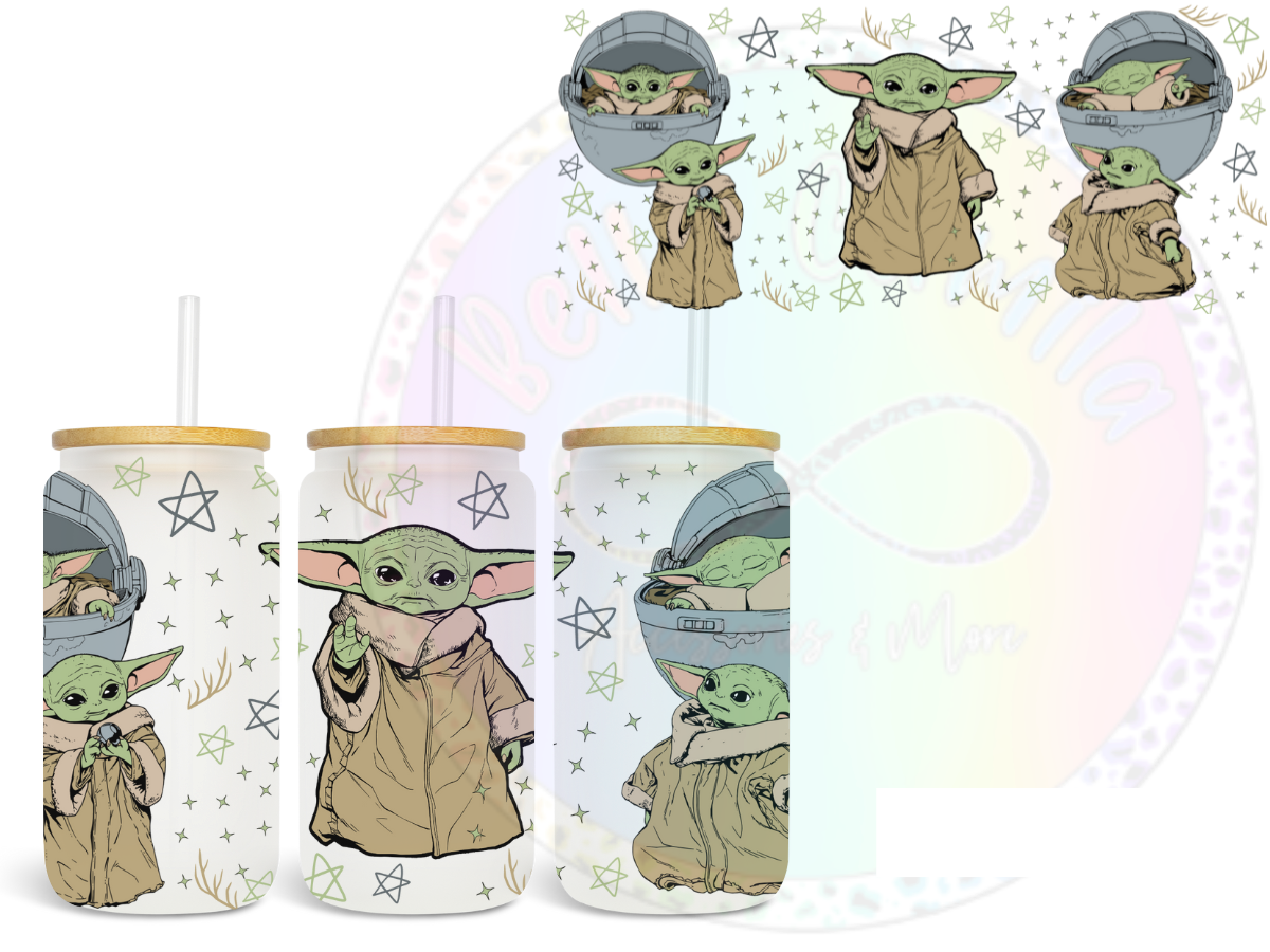 Valentine Green Leopard Baby Yoda 20oz Skinny Tumbler Wrap Design