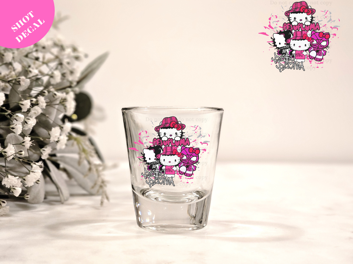 Kitty Pluma Pink UV DTF Shot Decal