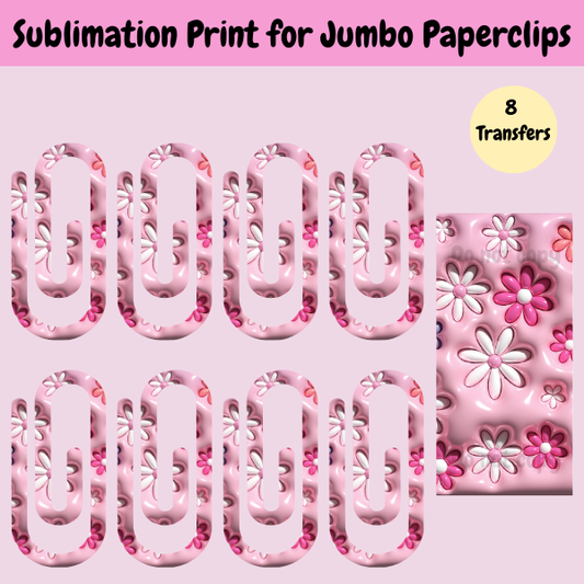 Pink Flowers Jumbo Paperclip **Sublimation Transfer**
