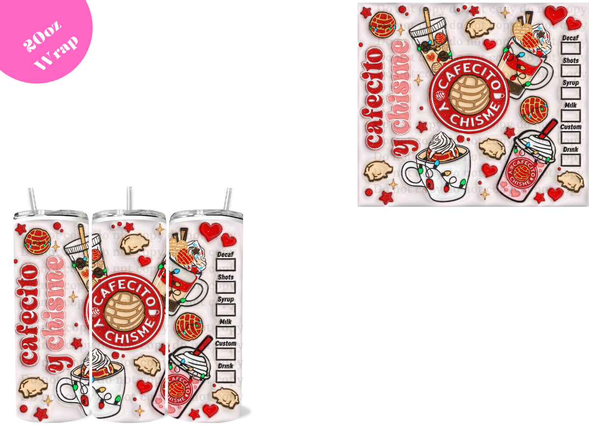 Red Cafecito y Chisme Xmas *20oz Sublimation Wrap*