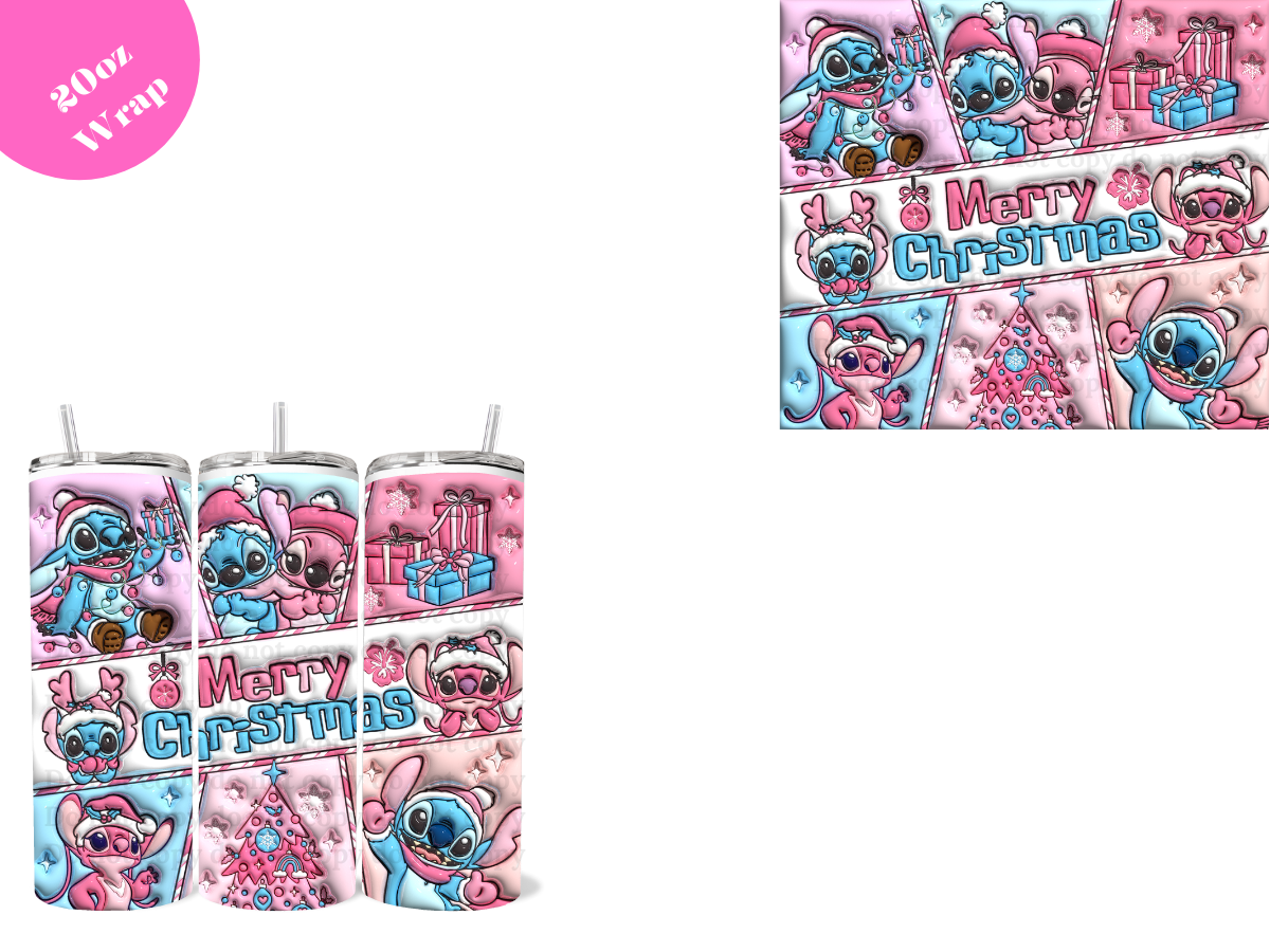 Merry Xmas blue and pink *20oz Sublimation Wrap*