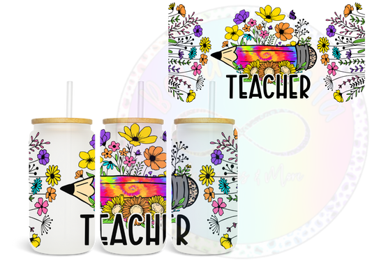 Teacher Pencil and Flowers UV DTF Wrap