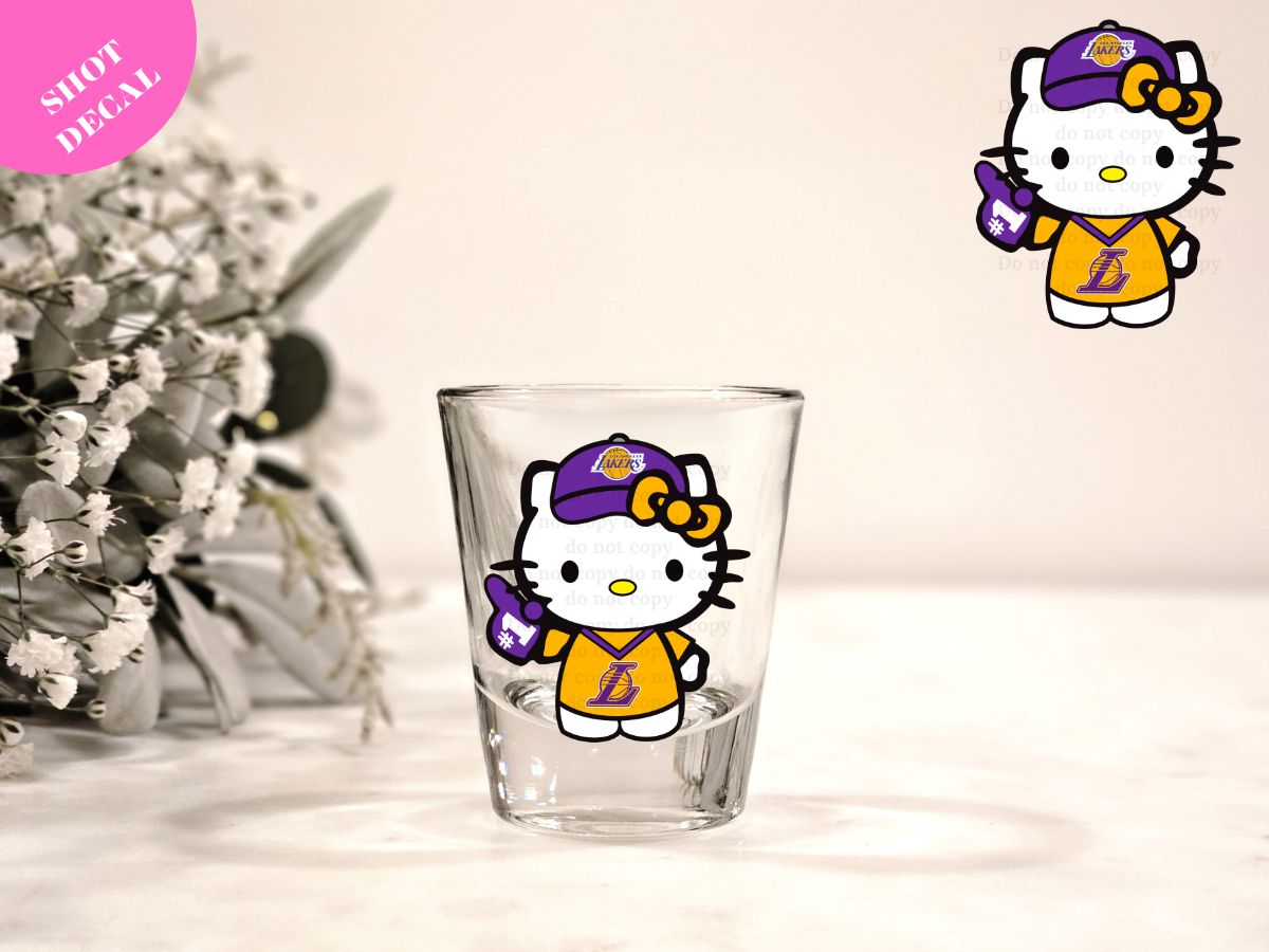 Kitty Purple and Gold UV DTF Shot Decal