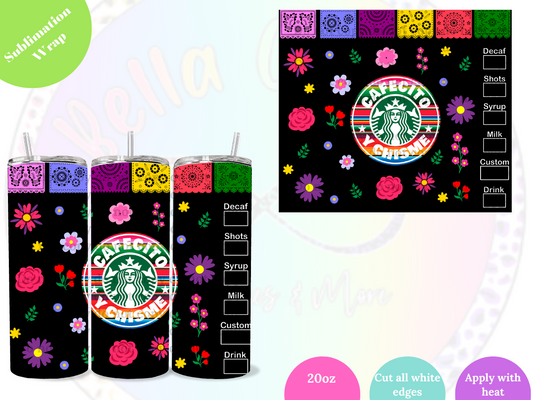 Cafecito y Chisme Black 20oz Sublimation Wrap