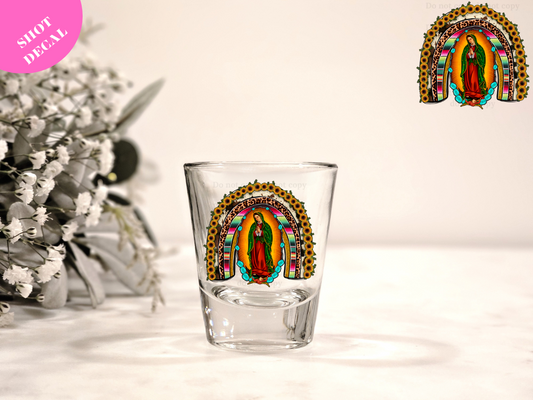 Virgen de Guadalupe Sunflowers UV DTF Shot Decal