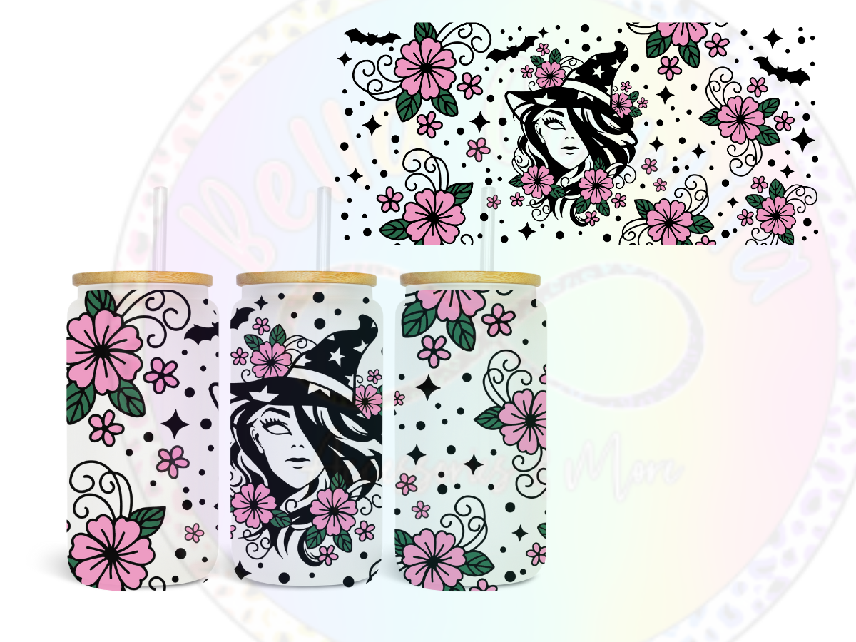 Witch with Pink Flowers UV DTF Wrap