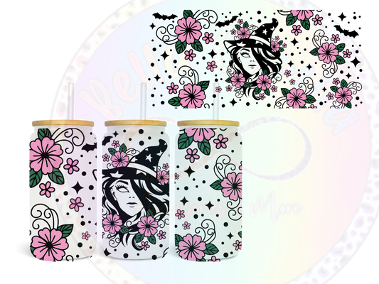 Witch with Pink Flowers UV DTF Wrap