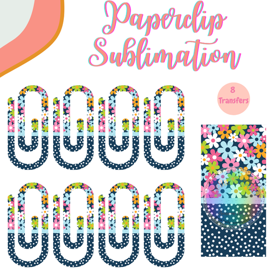 Blue Floral Paperclip **Sublimation Transfer**