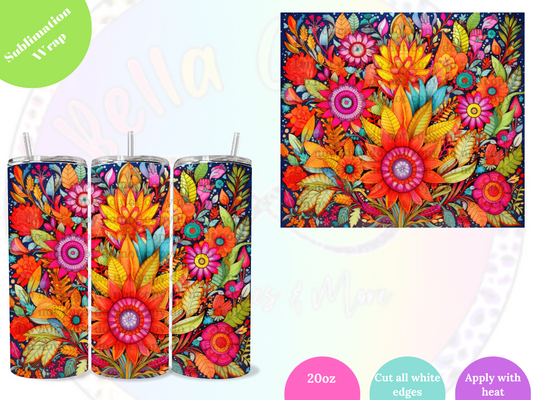 Mexican Colorful Flowers 20oz Sublimation Wrap