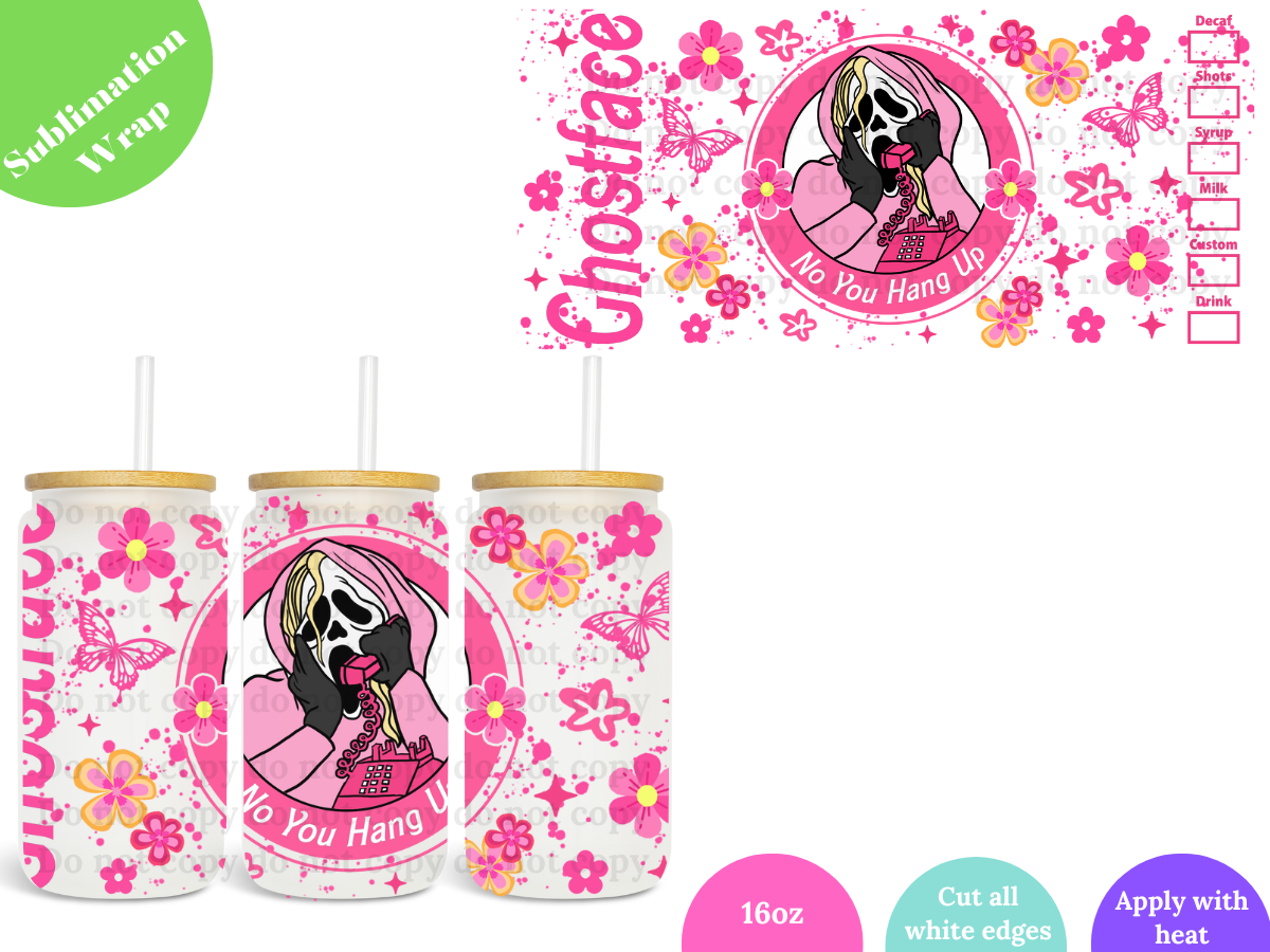 Pink Halloween Ghostface 16oz **Sublimation Wrap**