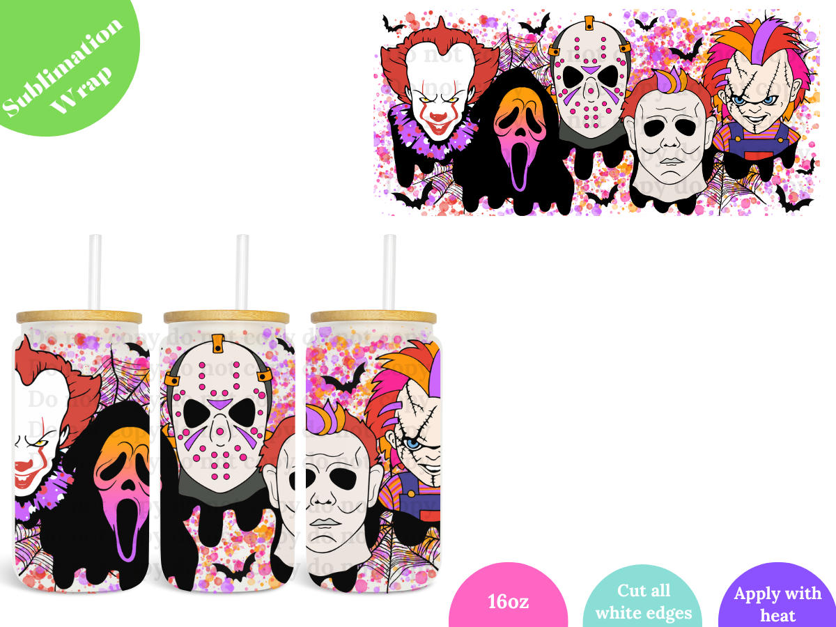 Halloween Horror Friends 16oz **Sublimation Wrap**