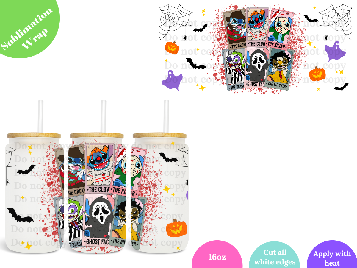 Blue Halloween Cards 16oz **Sublimation Wrap**