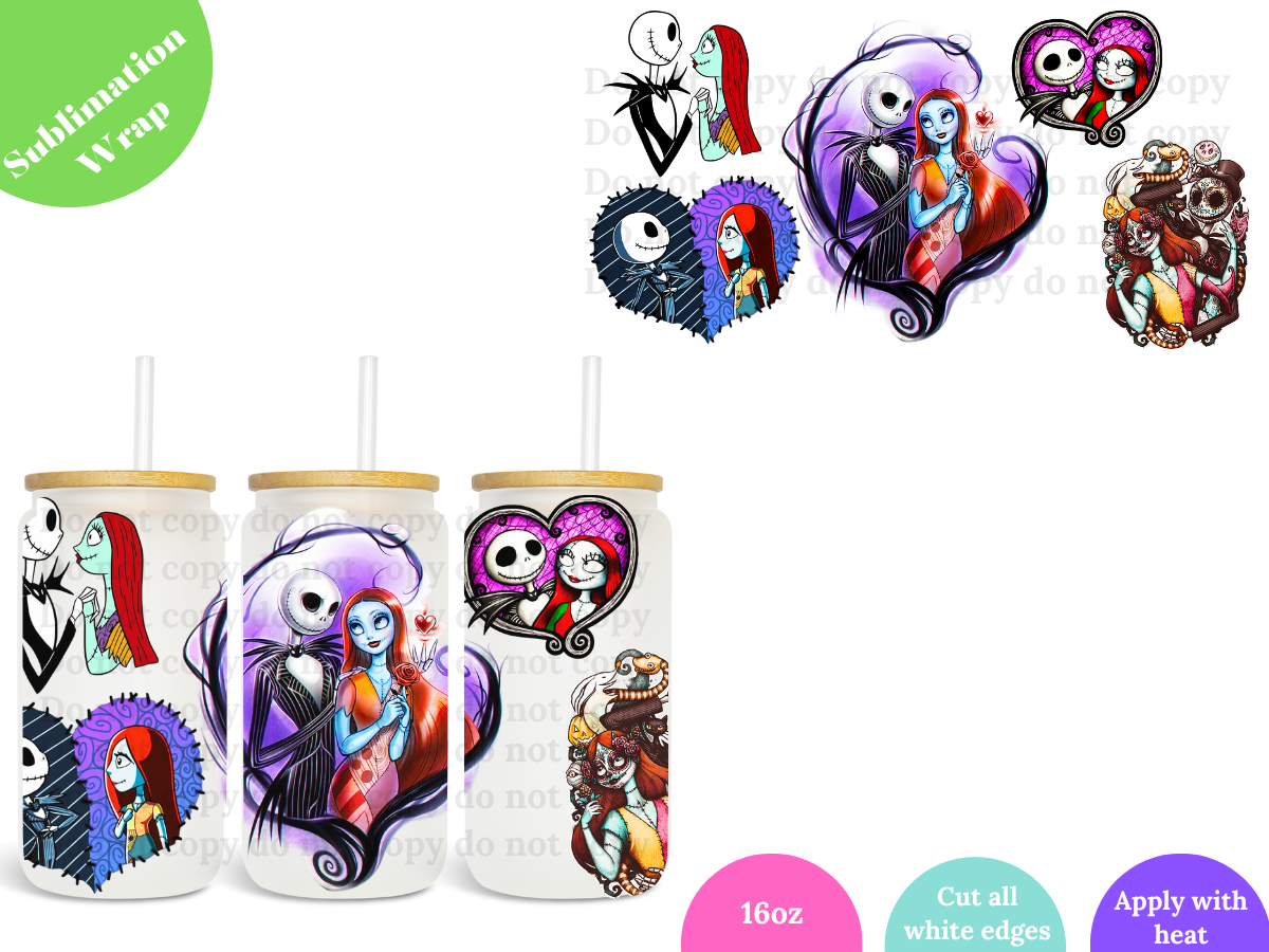 Jack & Sally Love 16oz **Sublimation Wrap**