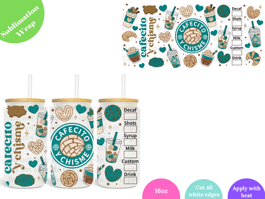 Cafecito y Chisme (sage) 16oz **Sublimation Wrap**