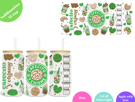 Cafecito y Chisme (green) 16oz **Sublimation Wrap**
