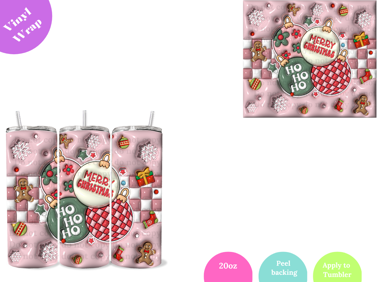 Merry Xmas Pink Squares **20oz VINYL Wrap**