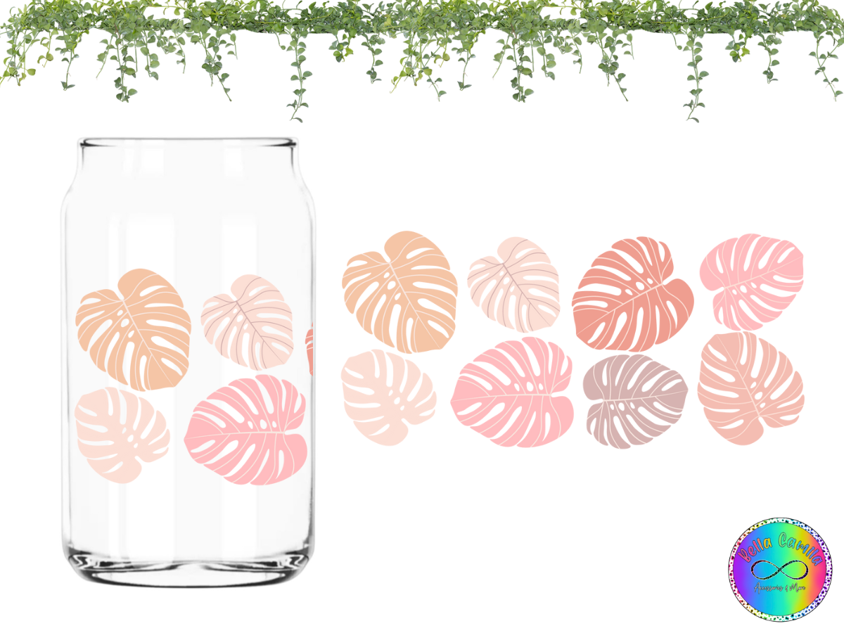Pink Leaves - UV DTF Cup Wrap